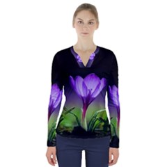 Floral Nature V-neck Long Sleeve Top by Sparkle