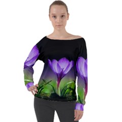 Floral Nature Off Shoulder Long Sleeve Velour Top