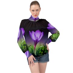 Floral Nature High Neck Long Sleeve Chiffon Top by Sparkle