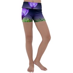 Floral Nature Kids  Lightweight Velour Yoga Shorts by Sparkle