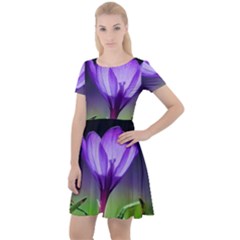 Floral Nature Cap Sleeve Velour Dress 