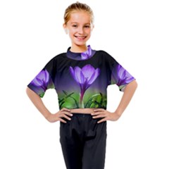 Floral Nature Kids Mock Neck Tee