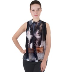 Cats Brothers Mock Neck Chiffon Sleeveless Top by Sparkle