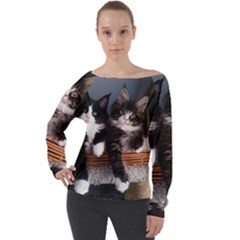 Cats Brothers Off Shoulder Long Sleeve Velour Top