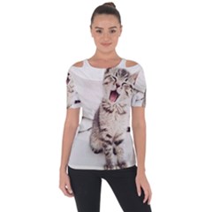 Laughing Kitten Shoulder Cut Out Short Sleeve Top by Sparkle