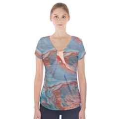 Colorful Short Sleeve Front Detail Top by Sparkle