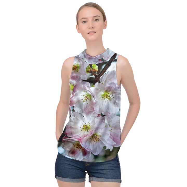 Pinkfloral High Neck Satin Top