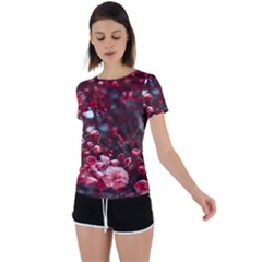 Red Floral Back Circle Cutout Sports Tee