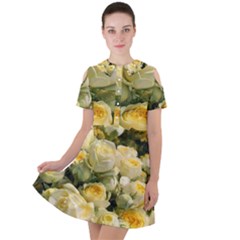 Yellow Roses Short Sleeve Shoulder Cut Out Dress  by Sparkle