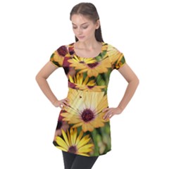 Yellow Flowers Puff Sleeve Tunic Top by Sparkle