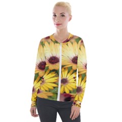 Yellow Flowers Velour Zip Up Jacket by Sparkle