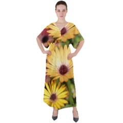 Yellow Flowers V-neck Boho Style Maxi Dress by Sparkle