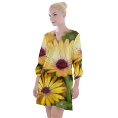 Yellow Flowers Open Neck Shift Dress