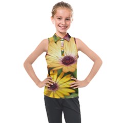 Yellow Flowers Kids  Sleeveless Polo Tee