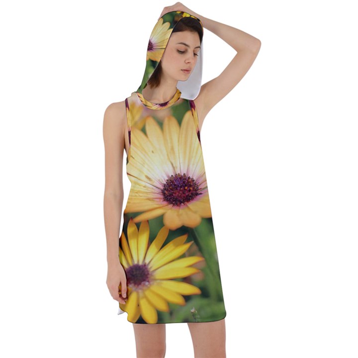 Yellow Flowers Racer Back Hoodie Dress