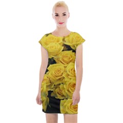 Yellow Roses Cap Sleeve Bodycon Dress by Sparkle