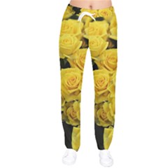 Yellow Roses Women Velvet Drawstring Pants