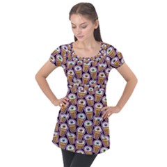 Eyes Cups Puff Sleeve Tunic Top by Sparkle