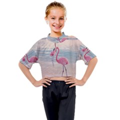 Flamingos Beach Kids Mock Neck Tee