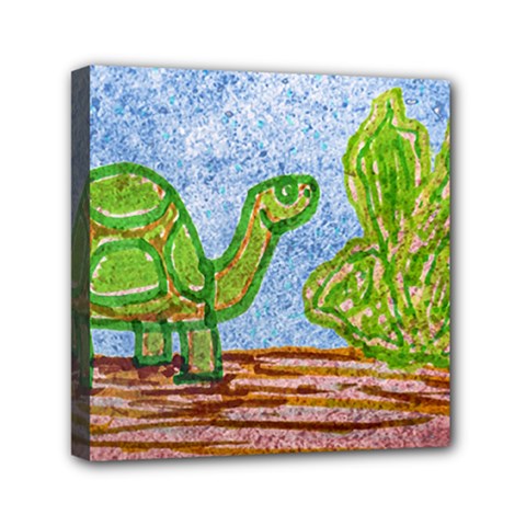 Turtle And Letttuce Colored Illustration Mini Canvas 6  X 6  (stretched) by dflcprintsclothing