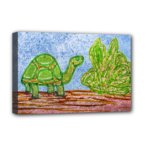 Turtle And Letttuce Colored Illustration Deluxe Canvas 18  X 12  (stretched) by dflcprintsclothing