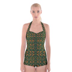 Sakura Tulips Giving Fruit In The Festive Temple Forest Boyleg Halter Swimsuit  by pepitasart