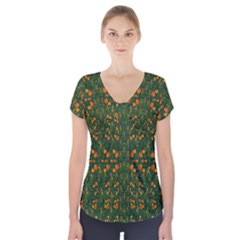 Sakura Tulips Giving Fruit In The Festive Temple Forest Short Sleeve Front Detail Top by pepitasart