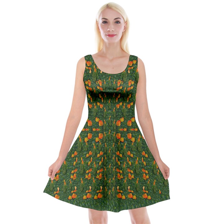 Sakura Tulips Giving Fruit In The Festive Temple Forest Reversible Velvet Sleeveless Dress