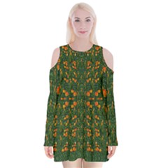 Sakura Tulips Giving Fruit In The Festive Temple Forest Velvet Long Sleeve Shoulder Cutout Dress by pepitasart