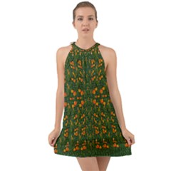 Sakura Tulips Giving Fruit In The Festive Temple Forest Halter Tie Back Chiffon Dress by pepitasart