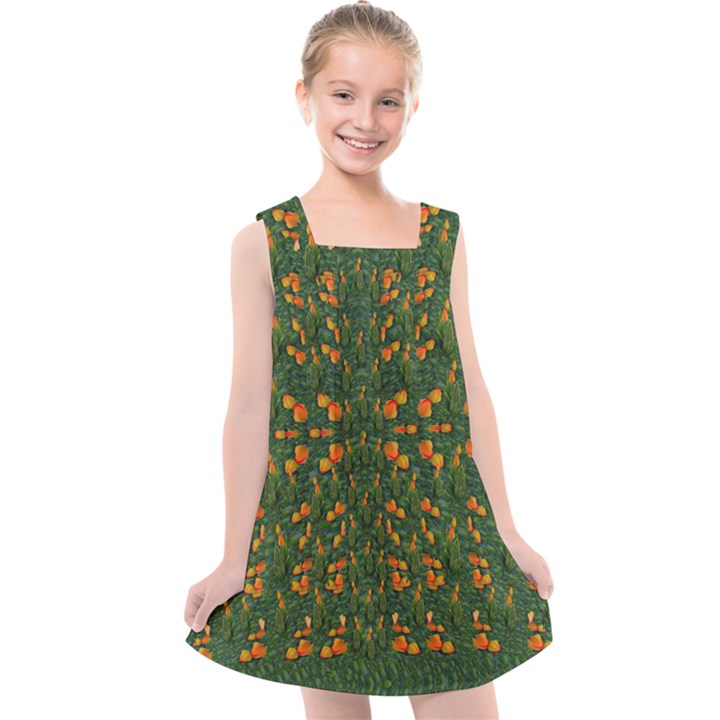 Sakura Tulips Giving Fruit In The Festive Temple Forest Kids  Cross Back Dress