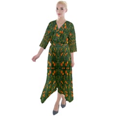 Sakura Tulips Giving Fruit In The Festive Temple Forest Quarter Sleeve Wrap Front Maxi Dress by pepitasart