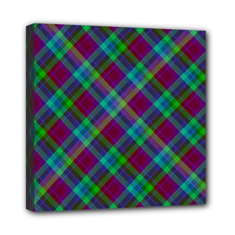 Purple, Green Tartan, Retro Buffalo Plaid Pattern, Classic Tiled Theme Mini Canvas 8  X 8  (stretched) by Casemiro