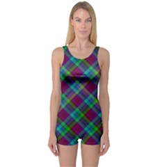 Purple, Green Tartan, Retro Buffalo Plaid Pattern, Classic Tiled Theme One Piece Boyleg Swimsuit by Casemiro