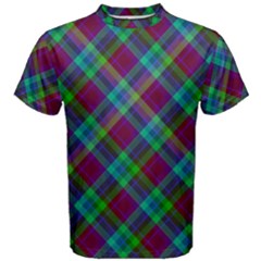 Purple, Green Tartan, Retro Buffalo Plaid Pattern, Classic Tiled Theme Men s Cotton Tee by Casemiro