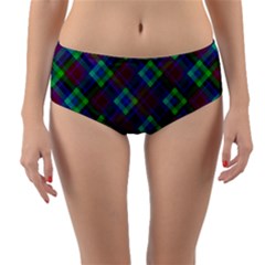 Purple, Green Tartan, Retro Buffalo Plaid Pattern, Classic Tiled Theme Reversible Mid-waist Bikini Bottoms by Casemiro