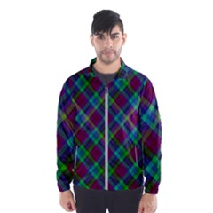 Purple, Green Tartan, Retro Buffalo Plaid Pattern, Classic Tiled Theme Men s Windbreaker by Casemiro