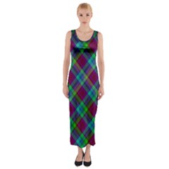 Purple, Green Tartan, Retro Buffalo Plaid Pattern, Classic Tiled Theme Fitted Maxi Dress by Casemiro