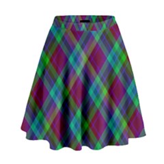 Purple, Green Tartan, Retro Buffalo Plaid Pattern, Classic Tiled Theme High Waist Skirt by Casemiro