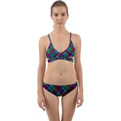 Purple, Green Tartan, Retro Buffalo Plaid Pattern, Classic Tiled Theme Wrap Around Bikini Set by Casemiro