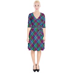 Purple, Green Tartan, Retro Buffalo Plaid Pattern, Classic Tiled Theme Wrap Up Cocktail Dress by Casemiro