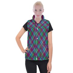 Purple, Green Tartan, Retro Buffalo Plaid Pattern, Classic Tiled Theme Women s Button Up Vest by Casemiro