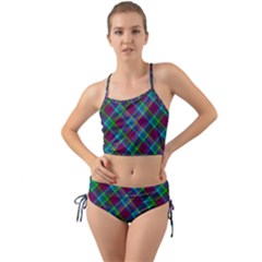 Purple, Green Tartan, Retro Buffalo Plaid Pattern, Classic Tiled Theme Mini Tank Bikini Set by Casemiro