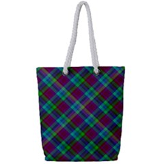 Purple, Green Tartan, Retro Buffalo Plaid Pattern, Classic Tiled Theme Full Print Rope Handle Tote (small) by Casemiro