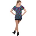 Purple, green tartan, retro buffalo plaid pattern, classic tiled theme Ruffle Collar Chiffon Blouse View2