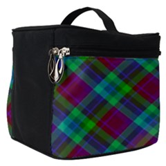 Purple, Green Tartan, Retro Buffalo Plaid Pattern, Classic Tiled Theme Make Up Travel Bag (small) by Casemiro