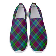 Purple, Green Tartan, Retro Buffalo Plaid Pattern, Classic Tiled Theme Women s Slip On Sneakers by Casemiro