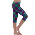 Purple, green tartan, retro buffalo plaid pattern, classic tiled theme Kids  Lightweight Velour Capri Leggings  View3