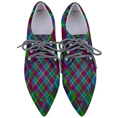 Purple, Green Tartan, Retro Buffalo Plaid Pattern, Classic Tiled Theme Pointed Oxford Shoes by Casemiro