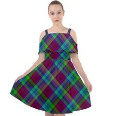 Purple, Green Tartan, Retro Buffalo Plaid Pattern, Classic Tiled Theme Cut Out Shoulders Chiffon Dress by Casemiro